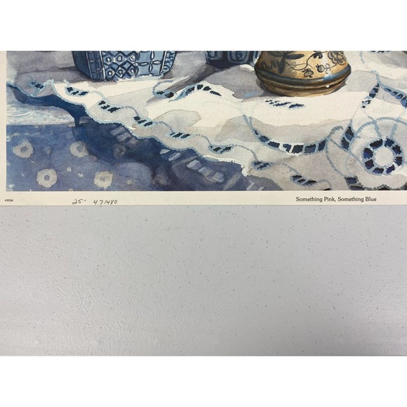 VTG Joy Evans "Something Pink, Something Blue" signed art print poster - Picture 3 of 4